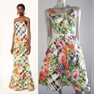 $3,900 OSCAR DE LA RENTA GORGEOUS SILK WHITE MULTI FLORAL RUNWAY DRESS US 4
